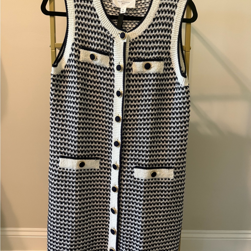 Pomander Place Navy Stripe Bardot Dress